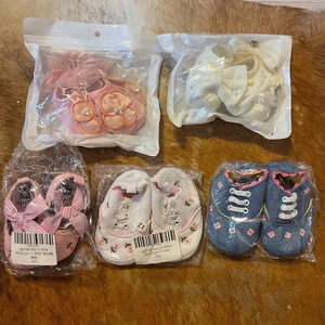 Baby Girl Headbands Bows/ Flowers And Shoes Newborn 0-3-12m,pink and White